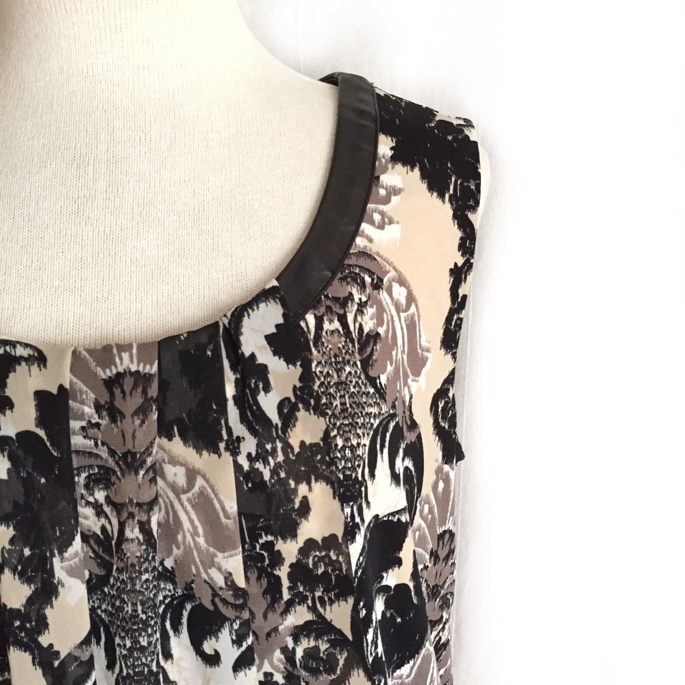 Alfani Faux Leather Trim Sleeveless Print Top